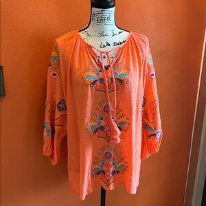 Embroidered Orange Boho Blouse